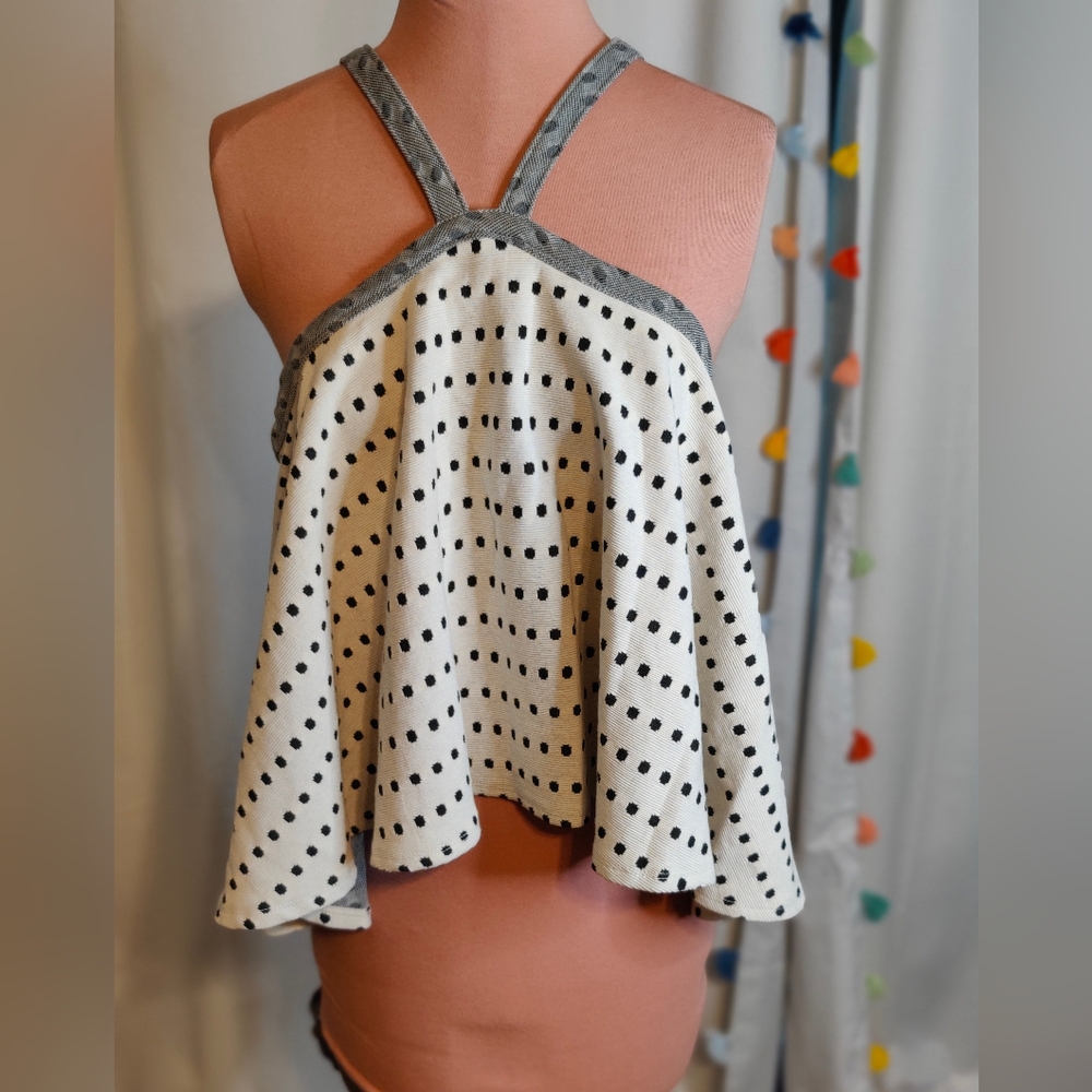 Anthropologie Flouncy Baby Doll Top back out black white Sturdy  sun top Chic M